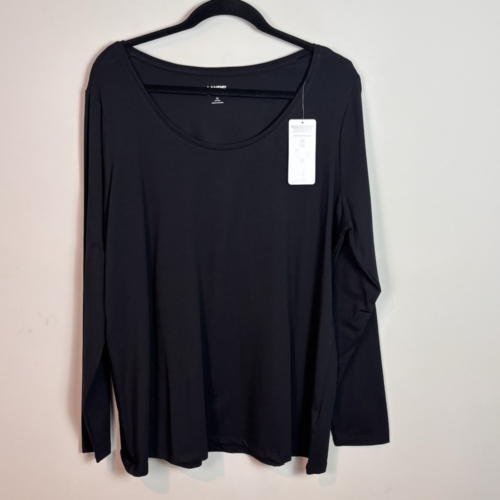 NWT Lands Ends Women's Black Scoop Neck Long Sleeve Cotton Modal Blend Tee SZ 1X